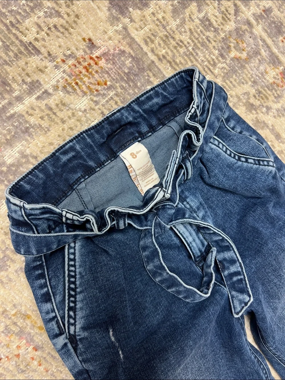 Justice Girls Distressed Paperbag Waist Jeans with Self-Tie Belt